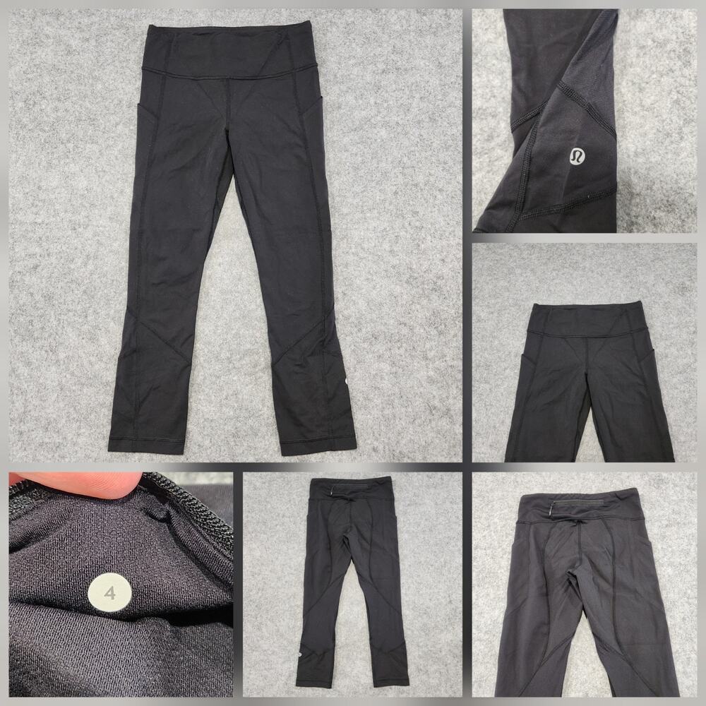 Lululemon Womens Size 4 Black Leggings Yoga Pants 22" Inseam Zip Pocket